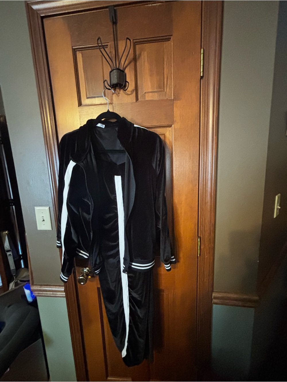 Women’s Black Velvet Track Jacket with White Trim